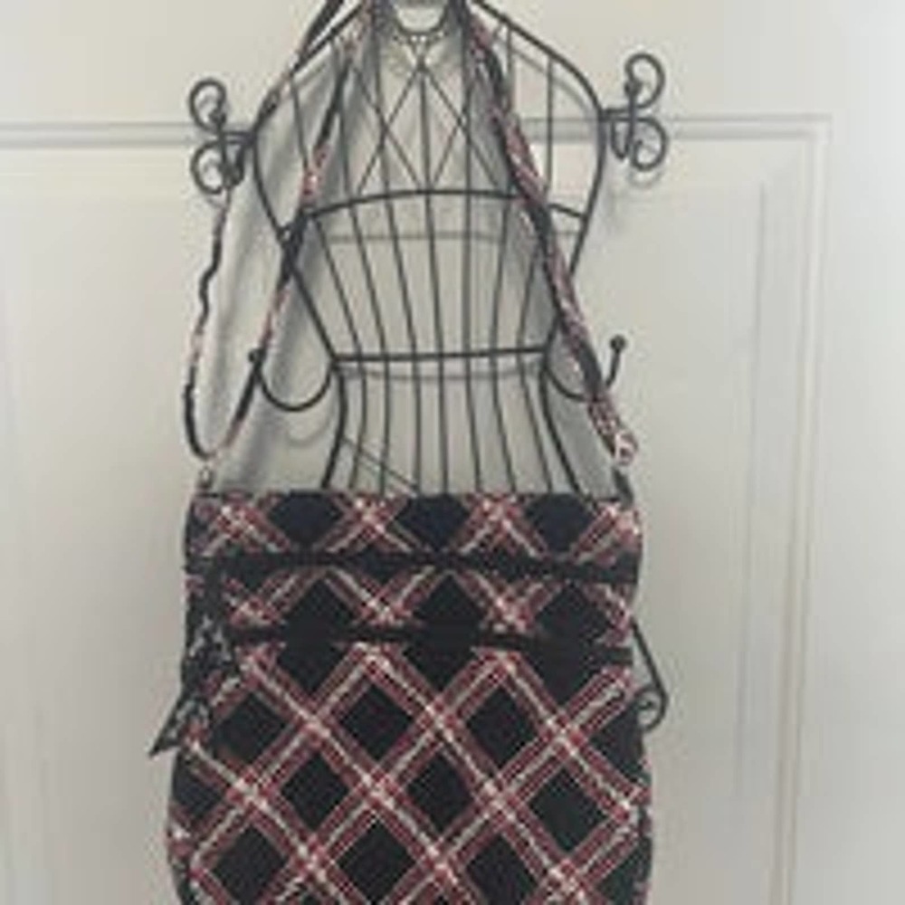 Vera Bradley Triple Zip Crossbody in Black and Pink Geometric Print